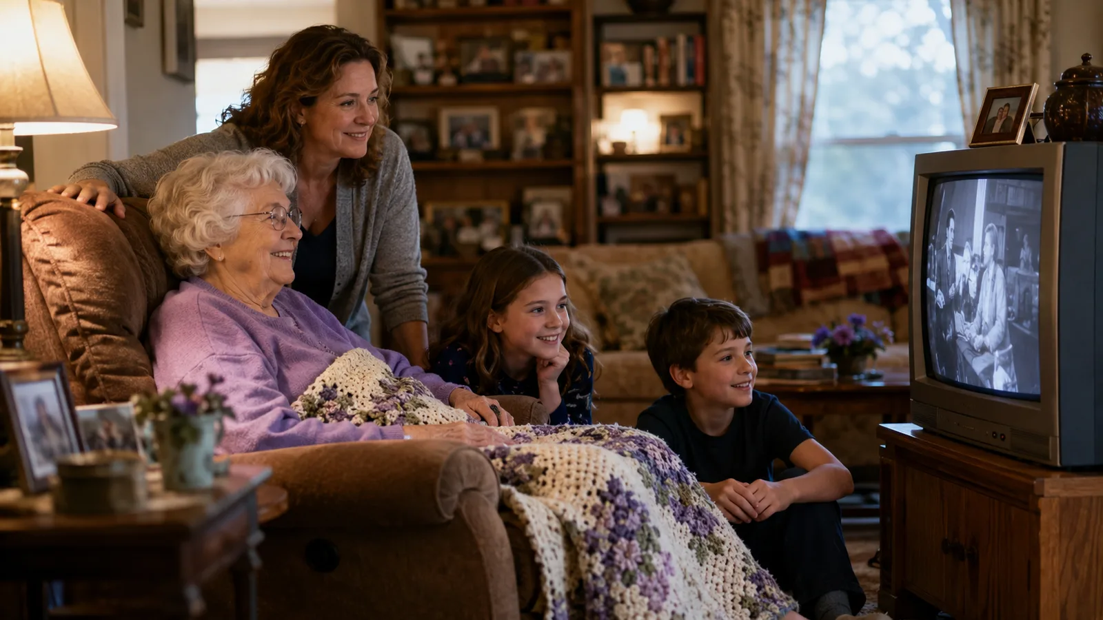 Three generations of a family together at home